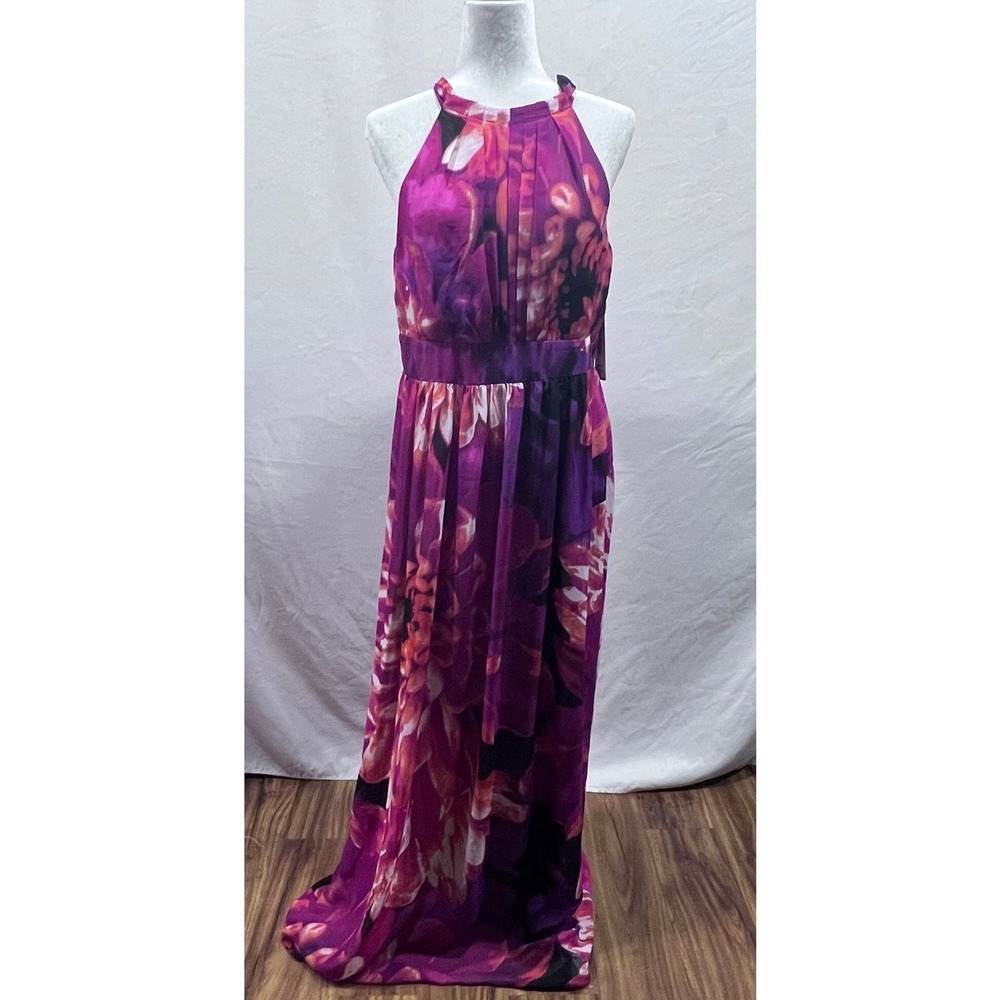 Eliza J Sleeveless Halter Neck Floral Print Chiffon A-line Pleated Maxi Dress 12 - Picture 2 of 12